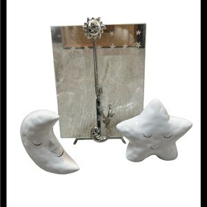 Vintage Celestial Picture Frame W Ceramic Moon And Star Whimsical Nursery